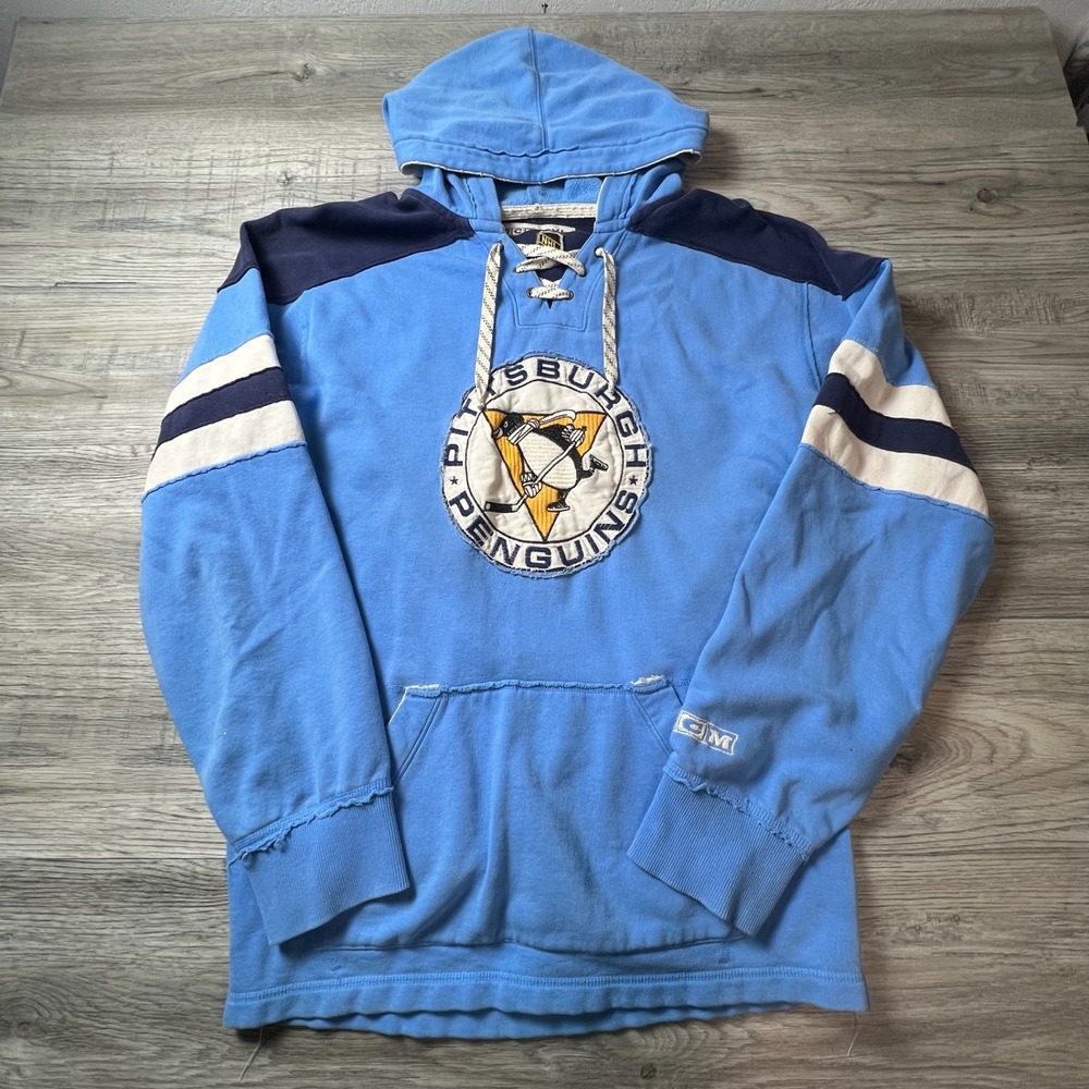 CCM Pittsburgh Penguins Hoodie Mens 2XL Blue Lace-Up NHL Hockey Sweatshirt T76